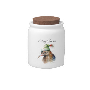 Cute Kiwi Bird in Christmas Elf Hat, custom Candy Jar