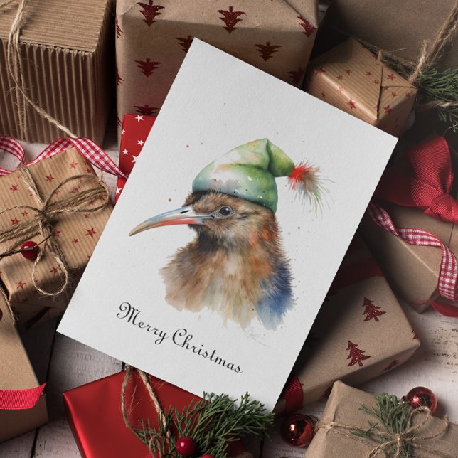 Cute Kiwi Bird in Christmas Elf Hat, custom Holiday Card (Creator Uploaded)