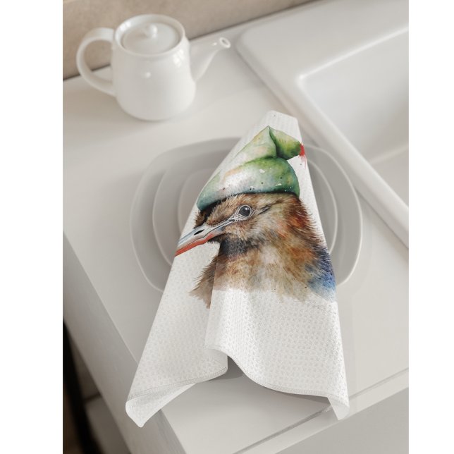 Cute Kiwi Bird in Christmas Elf Hat, custom Kitchen Towel (Creator Uploaded)