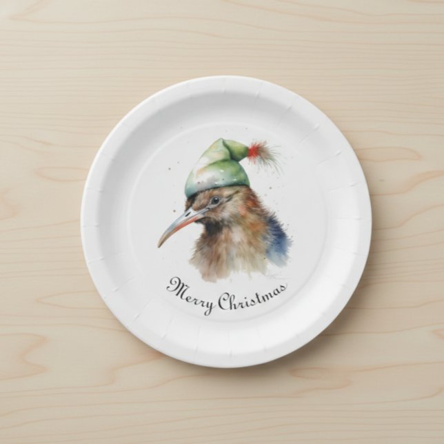 Cute Kiwi Bird in Christmas Elf Hat, custom Paper Plates (Creator Uploaded)