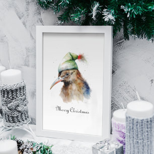 Cute Kiwi Bird in Christmas Elf Hat, custom Poster