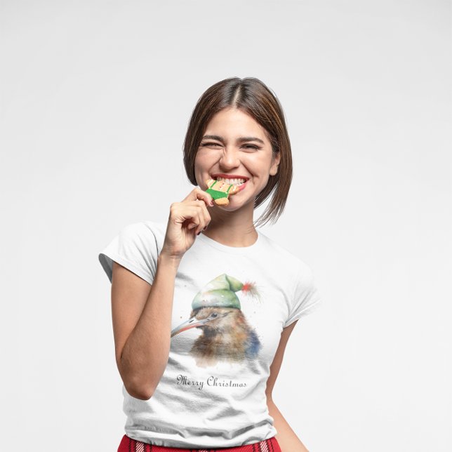 Cute Kiwi Bird in Christmas Elf Hat, custom T-Shirt (Creator Uploaded)