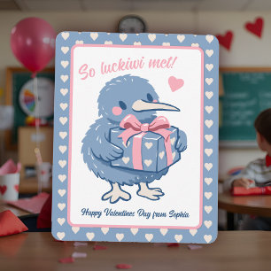 Cute Kiwi Bird Valentine Lucky We Met Classroom Note Card
