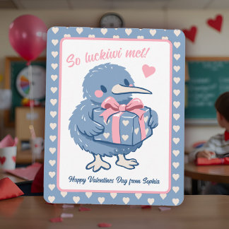 Cute Kiwi Bird Valentine Lucky We Met Classroom Note Card