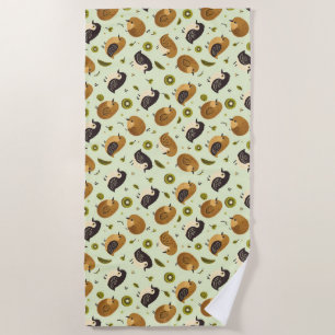 Cute Kiwi Birds Pattern Beach Towel
