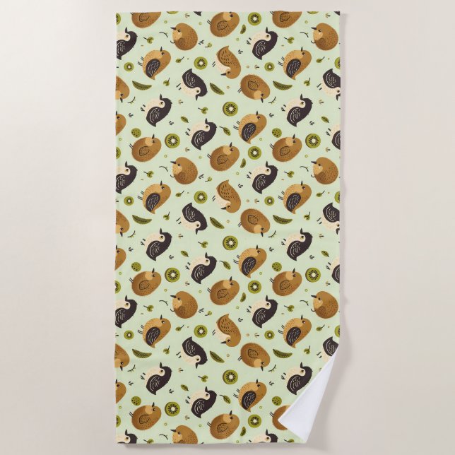 Cute Kiwi Birds Pattern Beach Towel (Front)