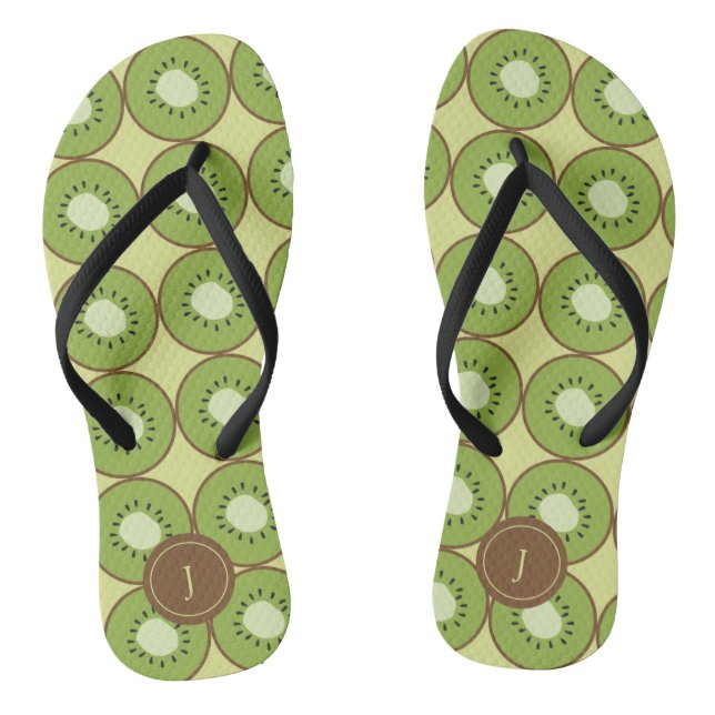 Cute Kiwi Summer Monogram Kiwifruit sweet fruit Flip Flops (Footbed)