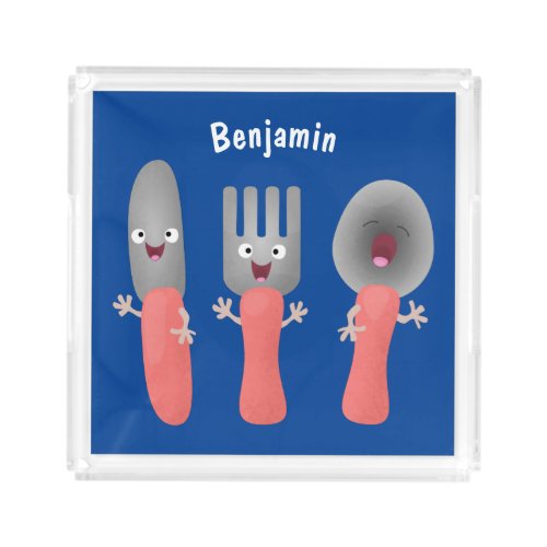 Cute knife fork and spoon cutlery cartoon acrylic tray