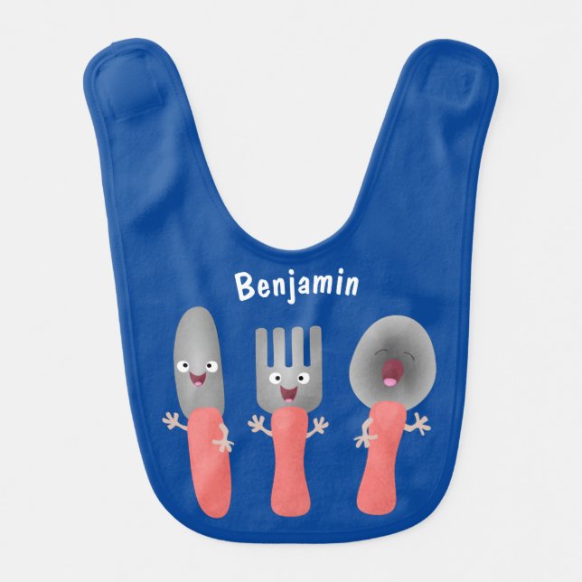 Cute knife fork and spoon cutlery cartoon baby bib (Front)