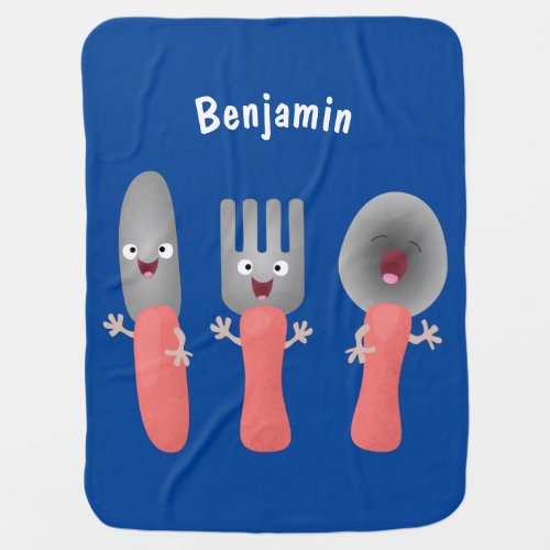 Cute knife fork and spoon cutlery cartoon baby blanket