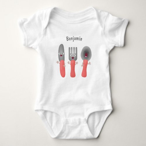 Cute knife fork and spoon cutlery cartoon baby bodysuit