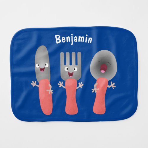 Cute knife fork and spoon cutlery cartoon baby burp cloth