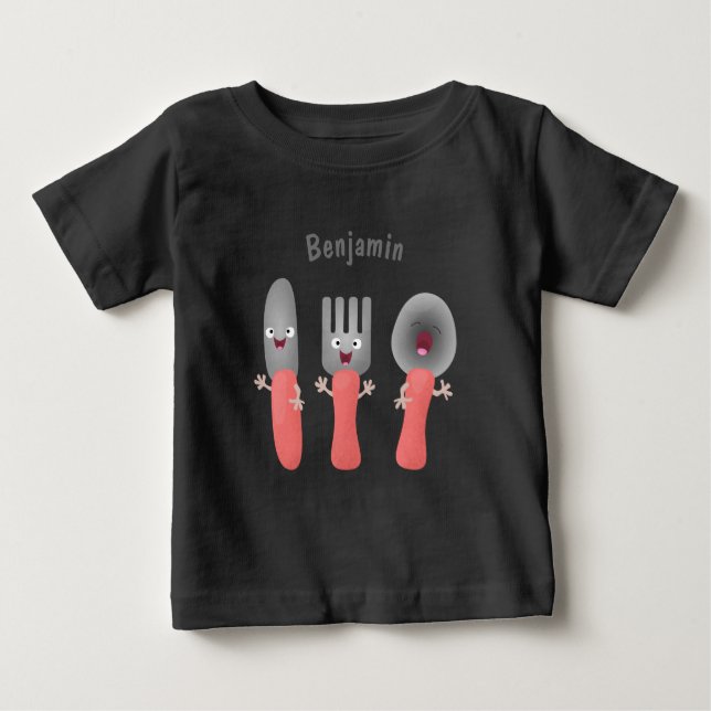 Cute knife fork and spoon cutlery cartoon baby T-Shirt (Front)