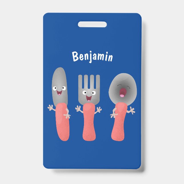 Cute knife fork and spoon cutlery cartoon badge (Front)