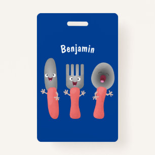 Cute knife fork and spoon cutlery cartoon badge