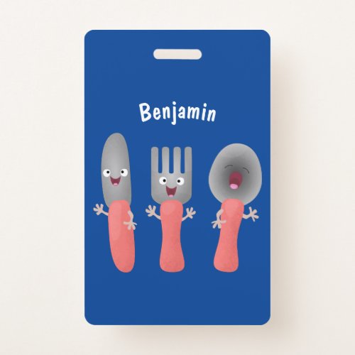 Cute knife fork and spoon cutlery cartoon badge