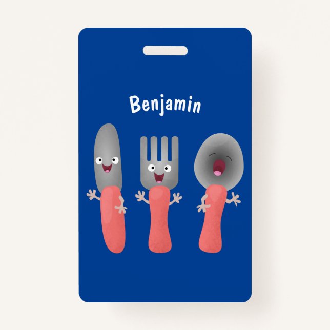 Cute knife fork and spoon cutlery cartoon badge (Front)