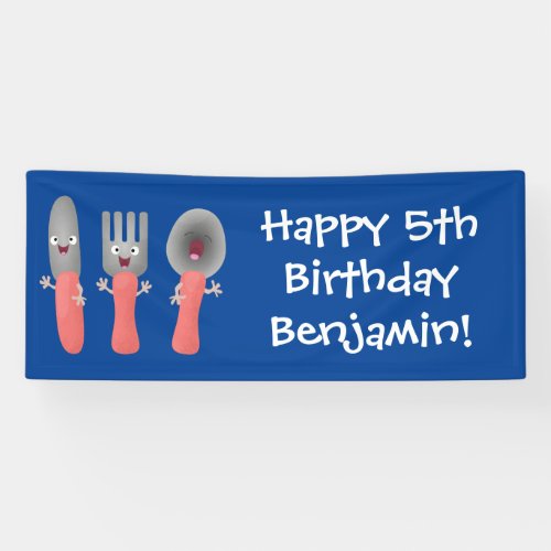 Cute knife fork and spoon cutlery cartoon banner