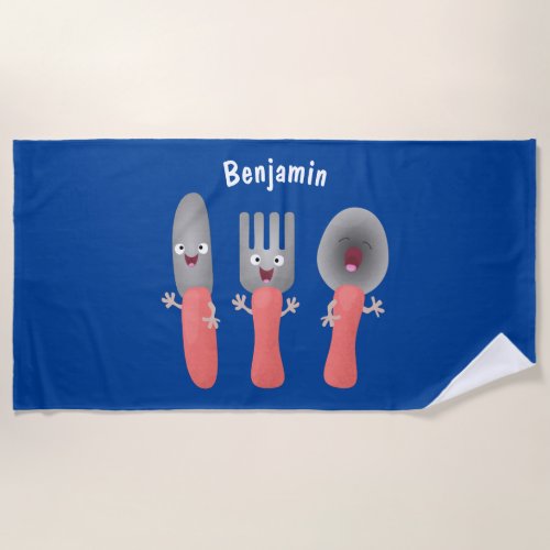 Cute knife fork and spoon cutlery cartoon beach towel