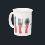 Cute knife fork and spoon cutlery cartoon beverage pitcher<br><div class="desc">Enjoy dinner with these happy eating utensils! Features knife,  fork and spoon in fun cartoon cutlery style.</div>