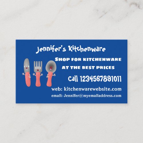 Cute knife fork and spoon cutlery cartoon business card