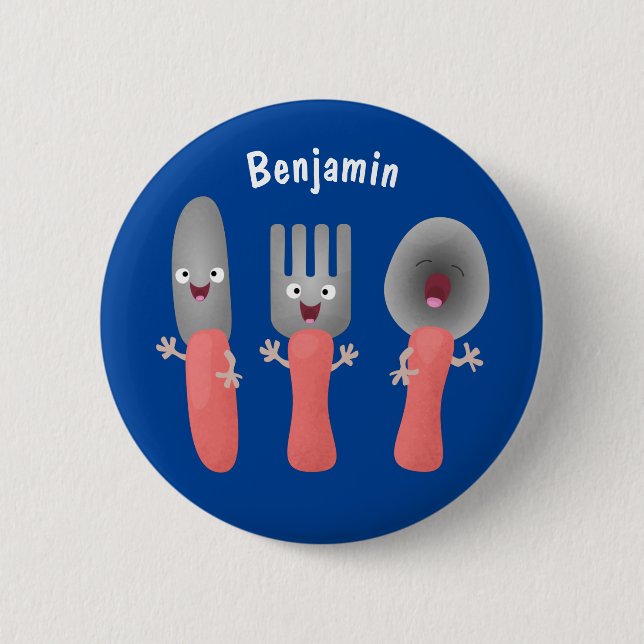 Cute knife fork and spoon cutlery cartoon button (Front)