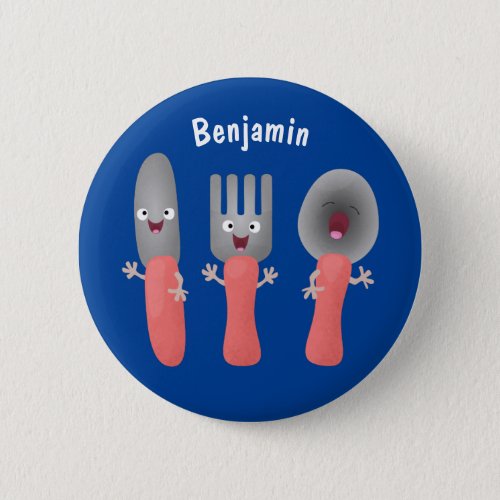 Cute knife fork and spoon cutlery cartoon button