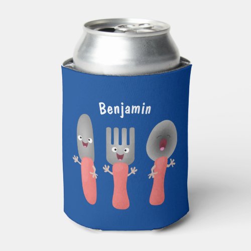 Cute knife fork and spoon cutlery cartoon can cooler