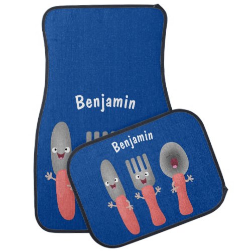 Cute knife fork and spoon cutlery cartoon  car floor mat