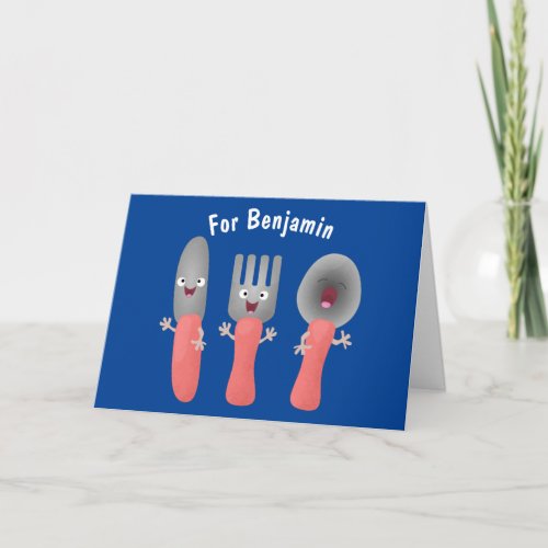 Cute knife fork and spoon cutlery cartoon card