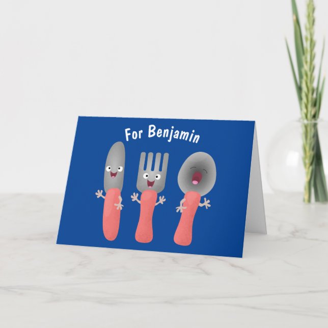 Cute knife fork and spoon cutlery cartoon card (Front)
