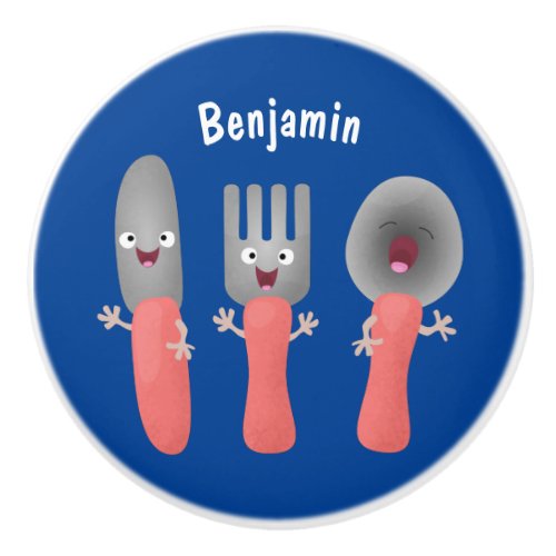 Cute knife fork and spoon cutlery cartoon ceramic knob