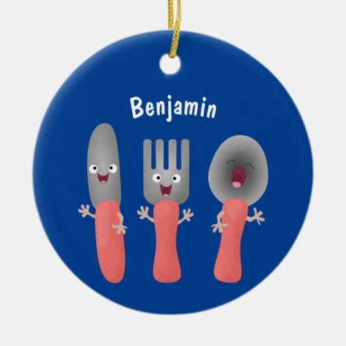 Cute knife fork and spoon cutlery cartoon ceramic ornament