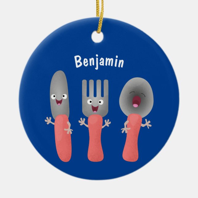 Cute knife fork and spoon cutlery cartoon ceramic ornament (Front)