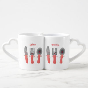 Cute knife fork and spoon cutlery cartoon coffee mug set