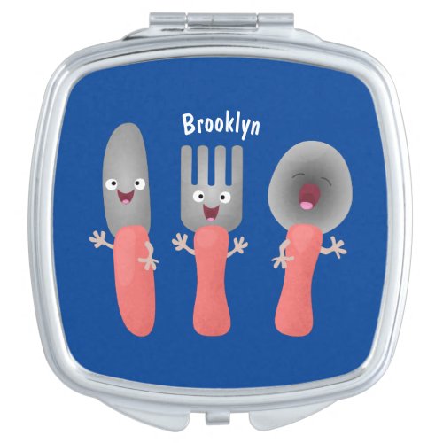 Cute knife fork and spoon cutlery cartoon compact mirror