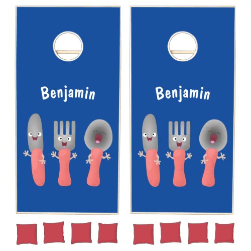 Cute knife fork and spoon cutlery cartoon cornhole set