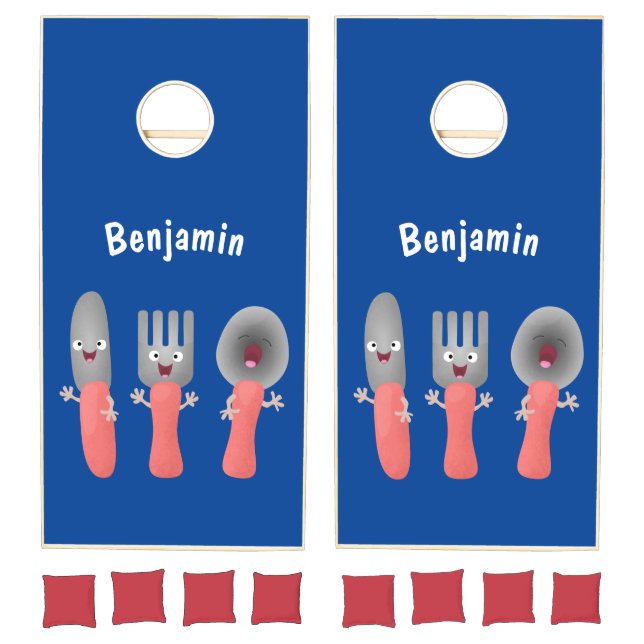 Cute knife fork and spoon cutlery cartoon cornhole set (Set)