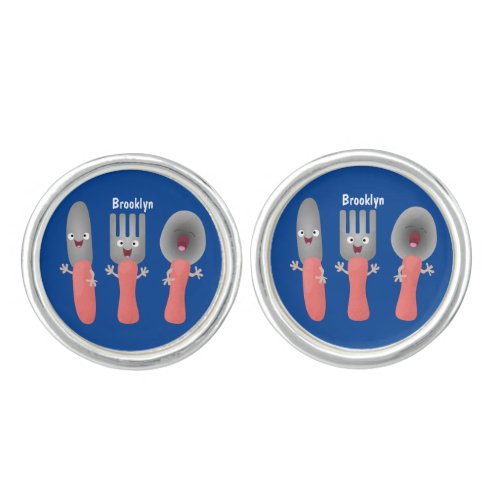 Cute knife fork and spoon cutlery cartoon cufflinks