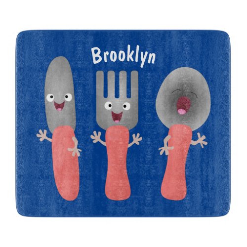 Cute knife fork and spoon cutlery cartoon  cutting board