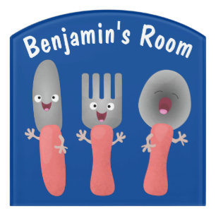 Cute knife fork and spoon cutlery cartoon door sign