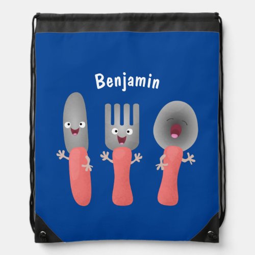 Cute knife fork and spoon cutlery cartoon drawstring bag