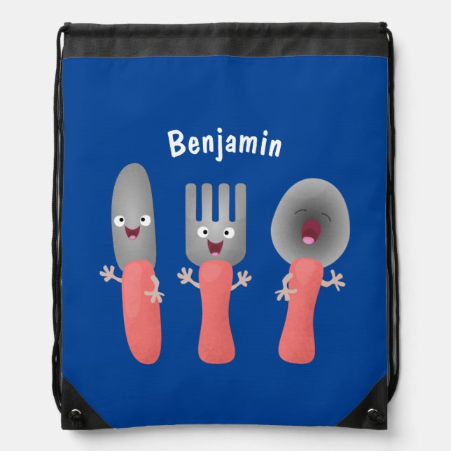 Cute knife fork and spoon cutlery cartoon drawstring bag (Front)