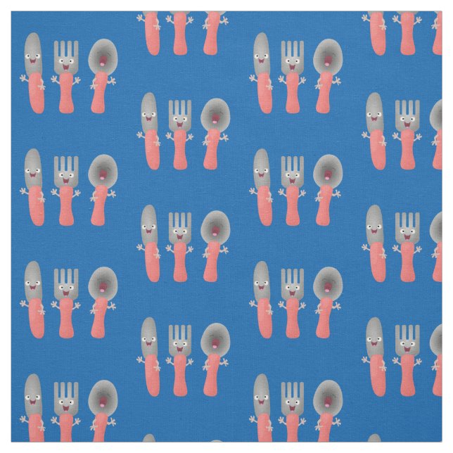 Cute knife fork and spoon cutlery cartoon fabric (Swatch)