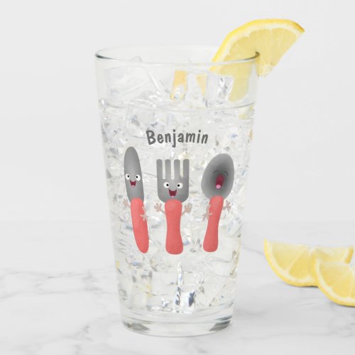 Cute knife fork and spoon cutlery cartoon glass