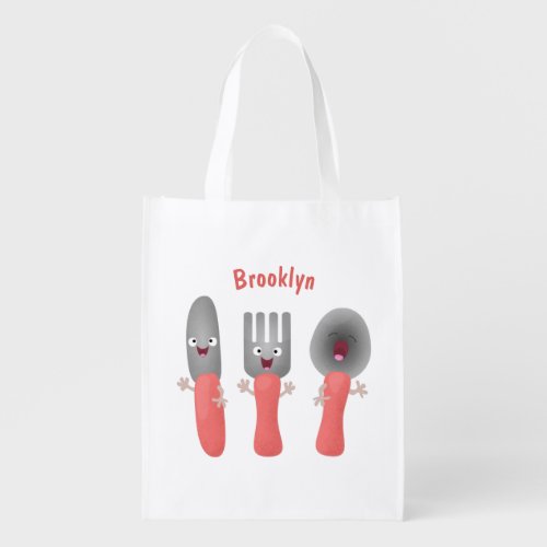 Cute knife fork and spoon cutlery cartoon grocery bag