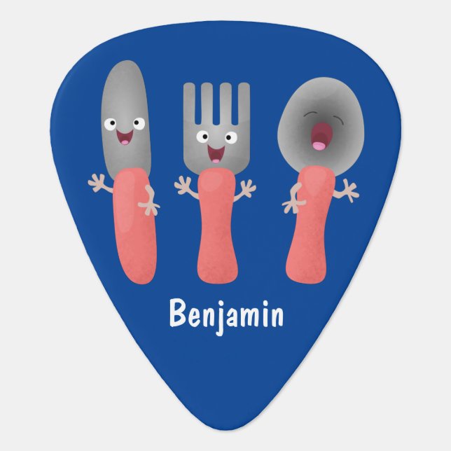 Cute knife fork and spoon cutlery cartoon  guitar pick (Front)