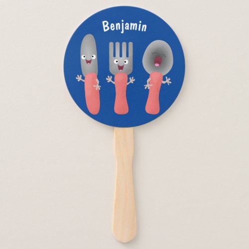 Cute knife fork and spoon cutlery cartoon hand fan