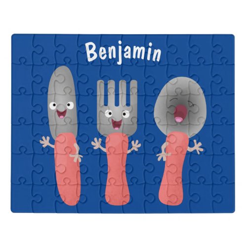 Cute knife fork and spoon cutlery cartoon jigsaw puzzle