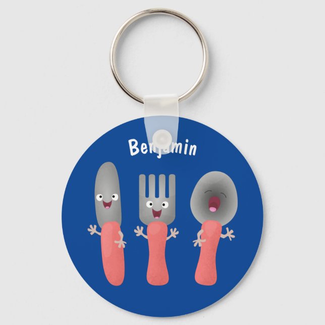 Cute knife fork and spoon cutlery cartoon keychain (Front)
